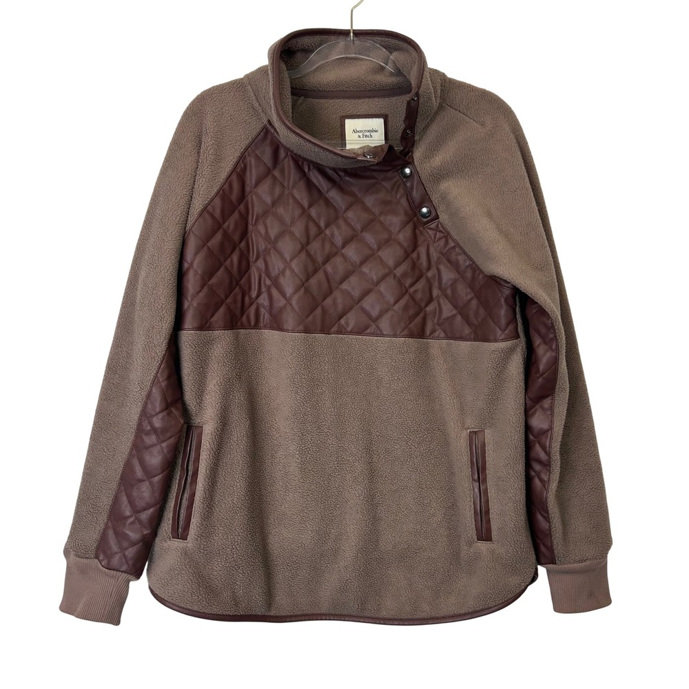 Abercrombie Fitch Snap Up Fleece Pullover Sweatshirt Women's Size Large Brown
